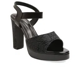 Kneetoes Women Soft Sparkle Black Block Heel Sandals-image-38
