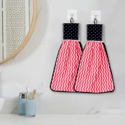 Kuber Industries 2-Pcs Pink & White Zig Zag Washbasin Hanging Kitchen Towel With Ties-54