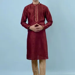 azania Men Regular Thread Work Kurta with Pyjamas-image-1