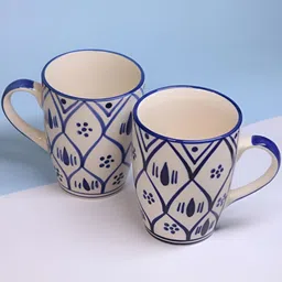 Rare Planet Blue & White 2 Pieces Printed Glossy Ceramic Mugs-image-72