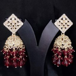 Gyaan Jewels Stone Studded & Beaded Dome Shaped Jhumka-image-82