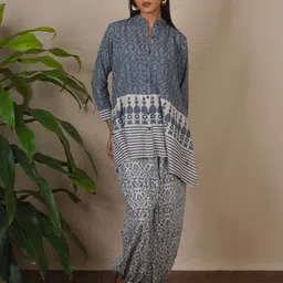 Chidiyaa Women Print Mandarin Collar Bohemian Cotton Longline Top-image-83