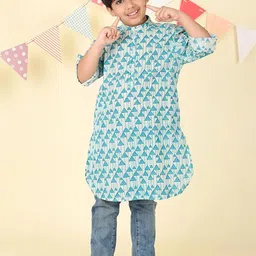 Fabindia Boys Geometric Printed Festive Cotton Straight Kurtas-image-80