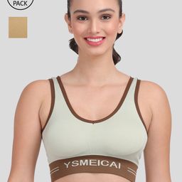 Amour Secret Pack Of 2 Olive Green & Brown Lightly Padded Workout Bra-image-70