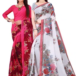 KALINI Pack Of 2 Women White & Grey Floral Pure Georgette Saree-0