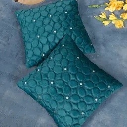 SOKNACK Teal 2 Pieces Velvet Square Cushion Covers-57