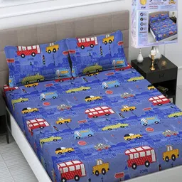 FABINALIV Blue & Red Cartoon Characters 300 TC King Bedsheet with 2 Pillow Covers-12