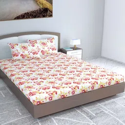 Divine Casa florate Peach And White Printed Cotton 144TC King Bedsheet Set 1.85 m x 2.25 m-image-41
