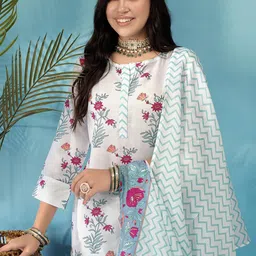 Anouk Floral Printed Regular Kurta with Trousers & With Dupatta-17