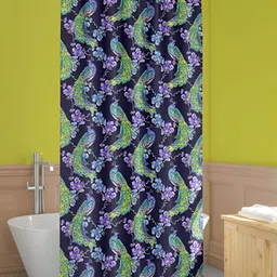 ArtzFolio Navy Blue & Green Floral Printed Waterproof Shower Curtain-image-81