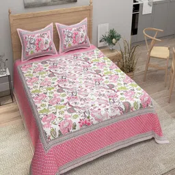 Bombay Spreads Pink & Green Printed Pure Cottton 180 TC King Bedsheet Set-2.74 m x 2.20 m-image-52