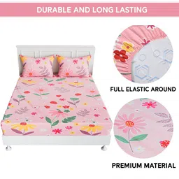 Kuber Industries Pink 144 TC Cotton King Bedsheet with 2 Pillow Covers 1 x 1mt image 5