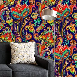 ArtzFolio Printed UV-Resistant Anti-Bacterial Indian Floral Paisley Pattern Peel & Stick Wallpaper-image-95