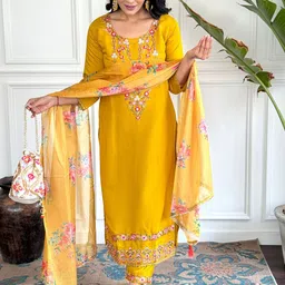 KALINI Women Floral Embroidered Regular Thread Work  Kurta with Trousers & Dupatta-13