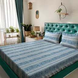 Klotthe Blue & White Floral Printed 400 TC Cotton King Bedsheet Set 2.50 m x 2.25 m-image-78