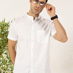 Mast & Harbour Men Premium Fit Band Collar Solid Cotton Casual Shirt-image-94