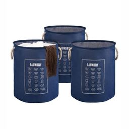 Aura 3-Pcs Blue Foldable Laundry Bags With Handle - 60L-16