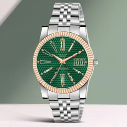 LOUIS DEVIN Men Brass Embellished Dial & Stainless Steel Bracelet Style Straps Analogue Watch LD-CP059-GRN-image-30