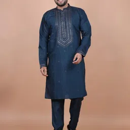 Ethnico by laxmi Men Navy Blue Silk Blend-picture-37
