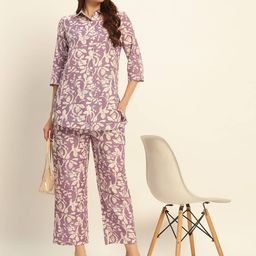 Mast & Harbour Printed Shirt Collar Tunic With Trousers Co-Ords-image-128
