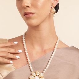 Anouk Gold Plated Beaded & MOP Studded Premium Necklace & Earring Set-52