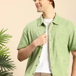 Mast & Harbour Men Premium Spread Collar Textured Solid Cotton Relaxed Fit Casual Shirt-image-80