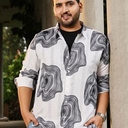 Instafab Plus Men Plus Size Comfort Fit Abstract Printed Spread Collar Cotton Casual Shirt-picture-2