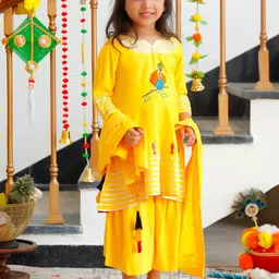 Thread & Button Girls Printed Regular Kurta with Trousers & With Dupatta image 3