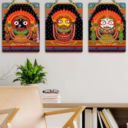 ArtVibes 3-Pcs Red & Green Pattachitra Art Printed Wooden Wall Hanging Decor-image-38