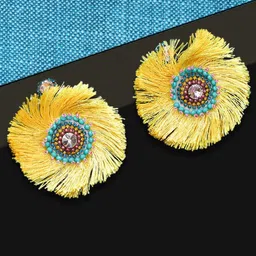 Sangria Artificial Stones Studded & Beaded Circular Drop Earrings-image-19