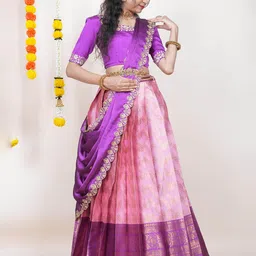 Fabcartz Woven Design Banarasi Zari Semi-Stitched Lehenga & Unstitched Blouse With Dupatta-picture-47