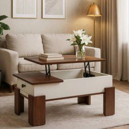 Lift Top Coffee Table with Storage In Walnut and White Finish by Stunica-picture-1
