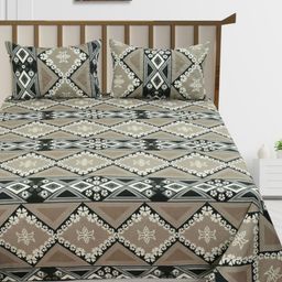Nivasam Taupe & Black Ethnic Motifs 400 TC King Bedsheet with 2 Pillow Covers-image-86