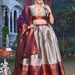 Aavisa Queency Woven Design Ready to Wear Silk Lehenga & Unstitched Blouse With Dupatta-picture-14