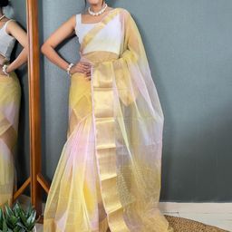 HERE&NOW Solid Zari Organza Saree-picture-1