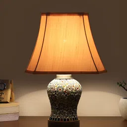 Aura Off White & Brown Printed Glass Frustum Shaped Table Lamp-image-51