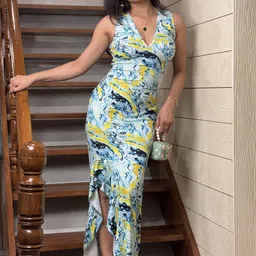 BAESD Women V-Neck Floral Print Ruffles Slits Maxi Dress-picture-0