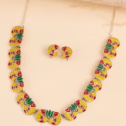 Voylla Madhubani Kamala Katha Oxidised Enamel Necklace Set-54