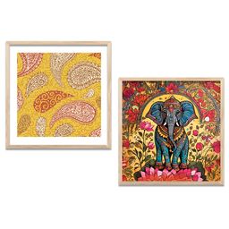 Kotart White & Yellow 2 Pieces Traditional Wooden Square Wall Arts-picture-17