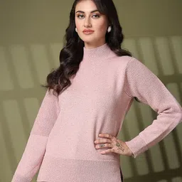 Thirty Threads Women Mock Neck Ribbed Woollen Pullover-picture-16