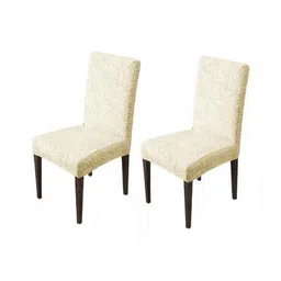 HOUSE OF QUIRK Beige 2 Pieces Floral Printed Jacquard Dining Chair Covers-image-79
