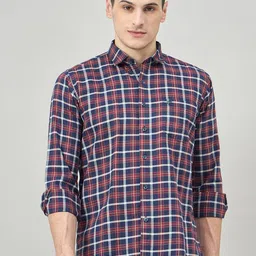 Duke Slim Fit Tartan Checked Spread Collar Cotton Shirt-image-78