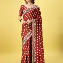 SAREEFLAME Ethnic Motifs Printed Satin Block Print Saree-picture-6
