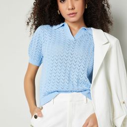 max Women Self Design Polo Collar Cotton T-shirt-image-28