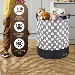 Kuber Industries 3-Pcs Grey & White Printed Foldable Cloth Basket With Handle - 43 L image 5