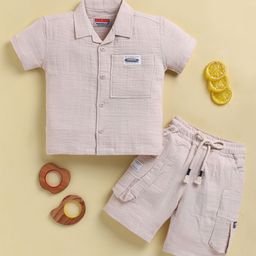 KIDZELLO Boys Lapel Collar Pure Cotton Shirt With Shorts-image-100