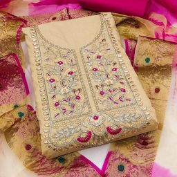 SAINOOR Embroidered Pure Cotton Semi-Stitched Dress Material-image-94
