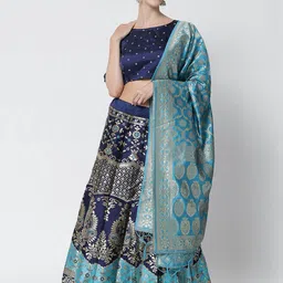 Mr Y Women Navy Blue Banarasi Silk Semi-Stitched Lehenga & Unstitched Blouse With Dupatta-picture-42