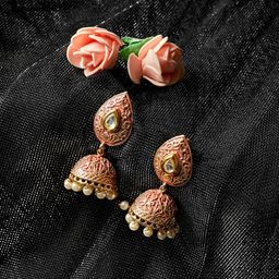 Anouk Pink Gold-Plated Stone Studded & Beaded Dome Shaped Jhumkas-36
