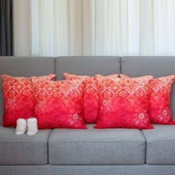 ZEBA Pink & Orange Colored 5 Pieces Ethnic Motifs Embroidered Square Cushion Covers-6
